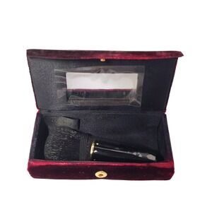 VTG Lancome Burgundy Velvet Studded Makeup Brush Case with Mirror and Face Brush